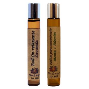Kit Roll On - Concentração e Relaxamento - natural vegano artesanal com óleos essenciais de lavanda menta piperita (hortelã pimenta) e alecrim para aromaterapia